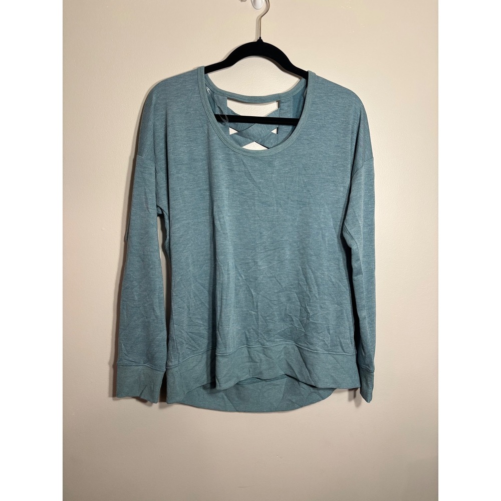Balance Collection Teal Blue Criss Cross Back Long Sleeve Pullover Top Size M